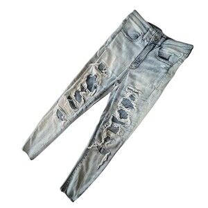 American Eagle Jeans Jegging Women 2 Mid Rise Distressed Patch Stretch (W24 L25)